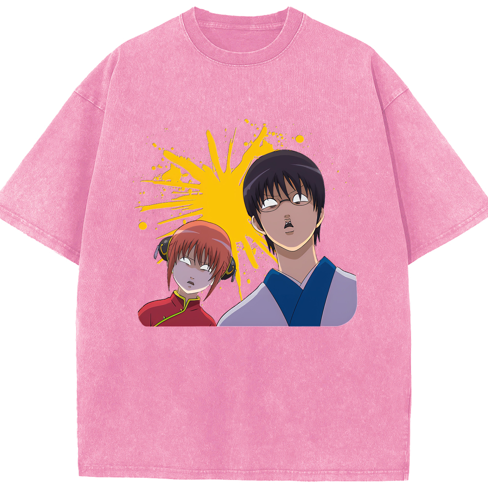（画像用） ぎんたま 坂田銀時（さかたぎんとき） 神楽 志村新八（しむら しんぱち） GINTAMA Sakata Gintoki Kagura Shimura Shinpachi 綿100% ヴィンテージ風 半袖Tシャツ（フロントプリント）